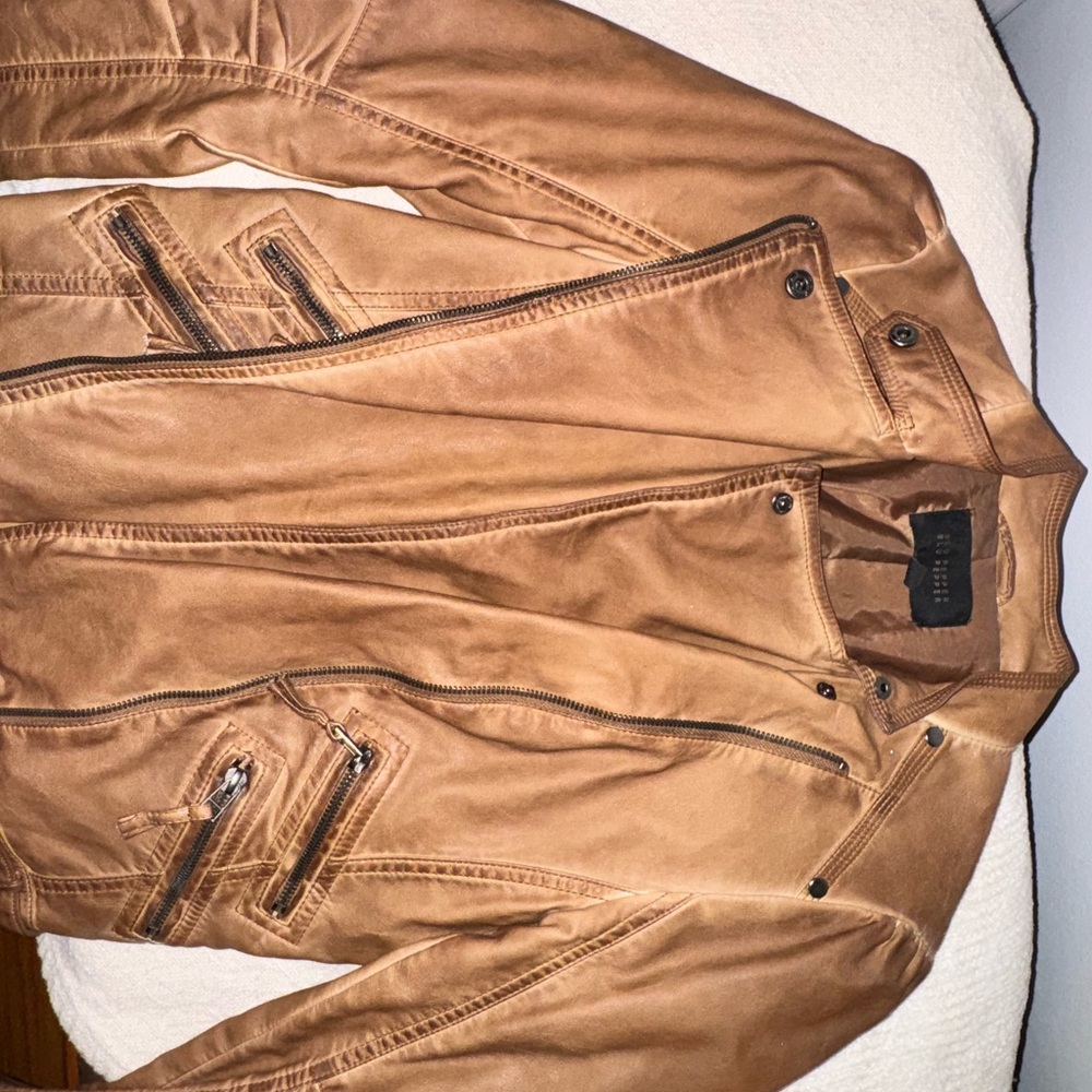 Brown Faux Leather Bomber Jacket